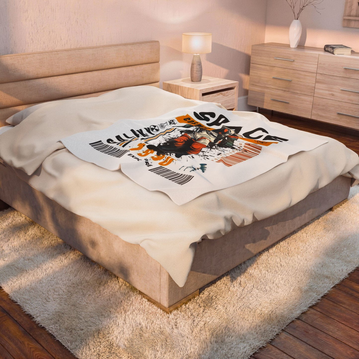 Space Galaxy Astronaut Velveteen Plush Blanket – 'Space Cosmic 1990' Graphic Throw