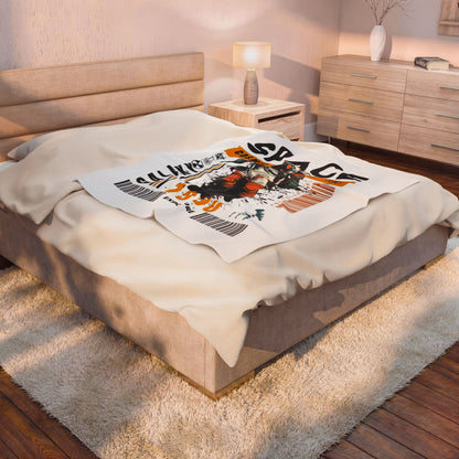 Space Galaxy Astronaut Velveteen Plush Blanket – 'Space Cosmic 1990' Graphic Throw