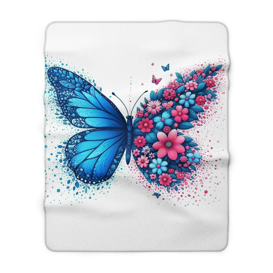 Floral Blue Butterfly Sherpa Fleece Blanket