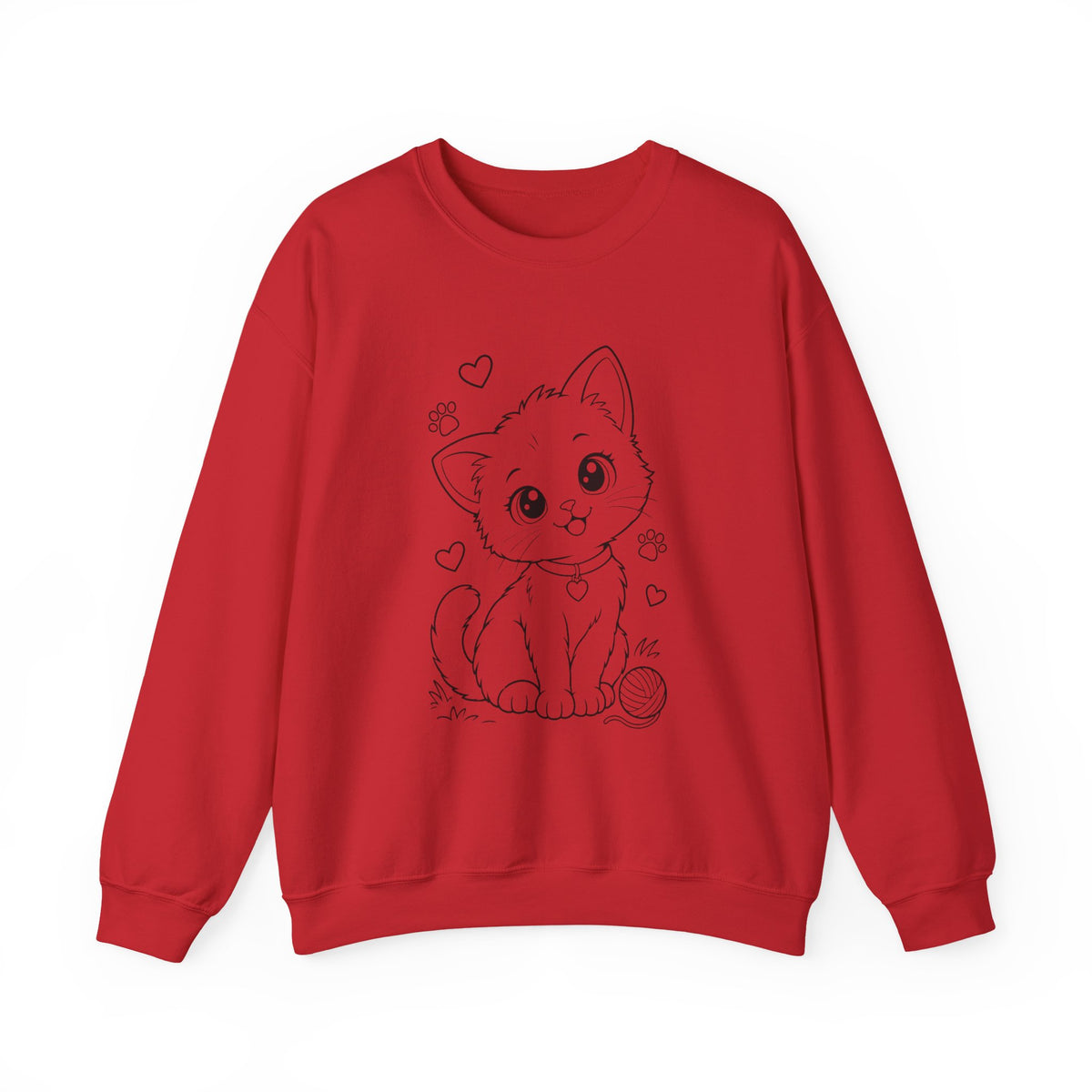 Cute Kawaii Kitten Crewneck Sweatshirt — Adorable Cat Line-Art Pullover