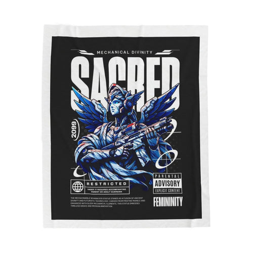 Sacred Angel Warrior Velveteen Plush Blanket – Futuristic Mythic Artwork
