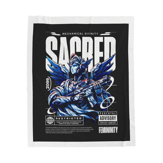 Sacred Angel Warrior Velveteen Plush Blanket – Futuristic Mythic Artwork