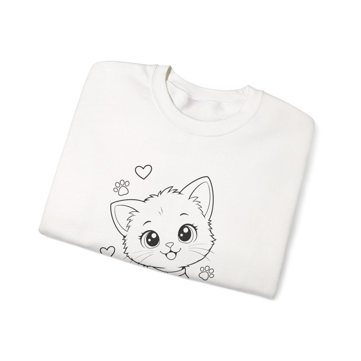 Cute Kawaii Kitten Crewneck Sweatshirt — Adorable Cat Line-Art Pullover