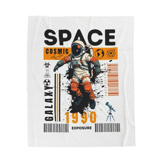 Space Galaxy Astronaut Velveteen Plush Blanket – 'Space Cosmic 1990' Graphic Throw
