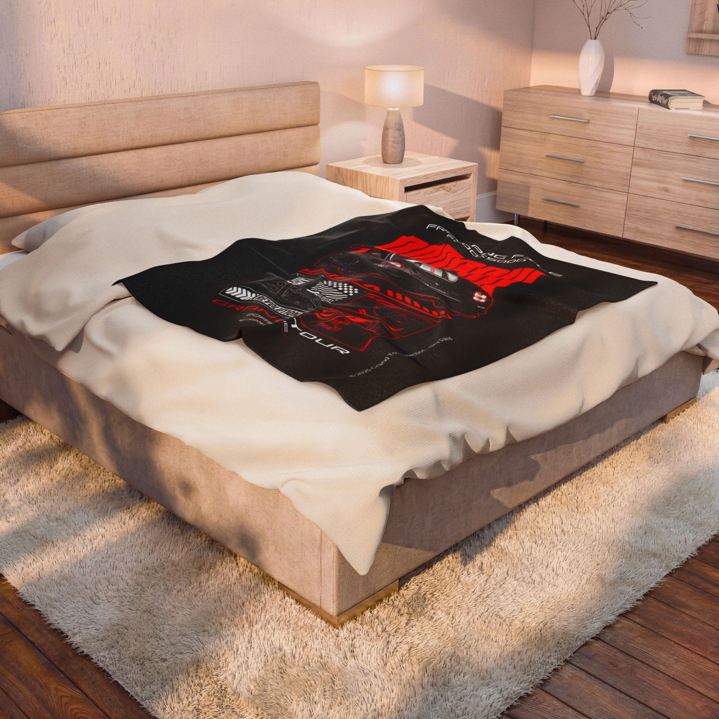 Porsche Grand Tour Velveteen Plush Blanket – Red Racing Car Graphic