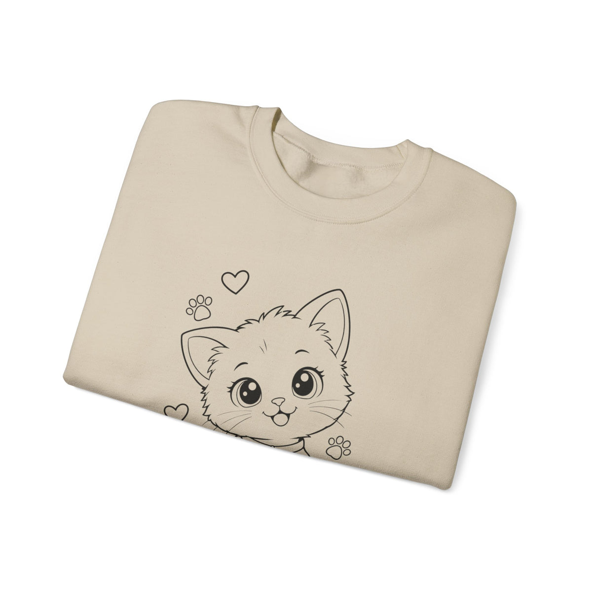 Cute Kawaii Kitten Crewneck Sweatshirt — Adorable Cat Line-Art Pullover