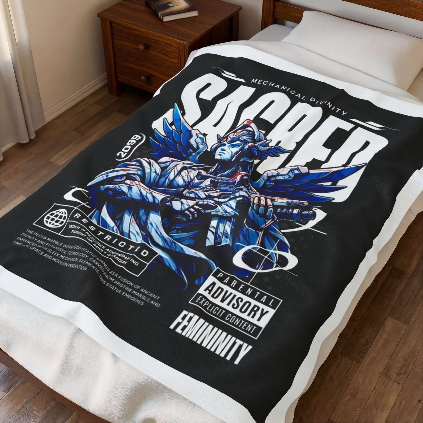 Sacred Angel Warrior Velveteen Plush Blanket – Futuristic Mythic Artwork