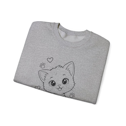 Cute Kawaii Kitten Crewneck Sweatshirt — Adorable Cat Line-Art Pullover