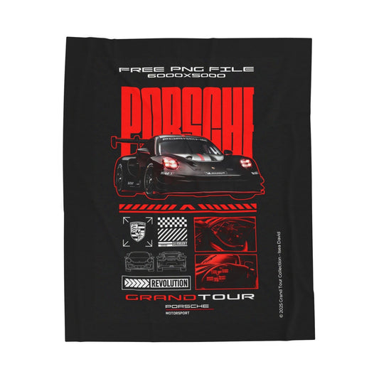 Porsche Grand Tour Velveteen Plush Blanket – Red Racing Car Graphic