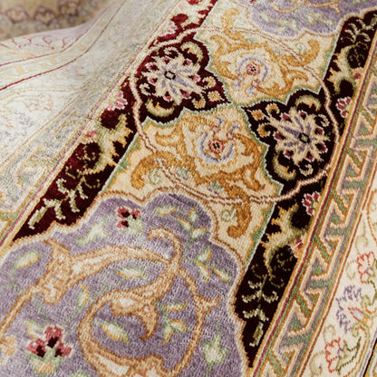 Handwoven Purple Medallion Pattern Pure Silk Rug
