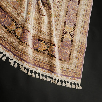 Handwoven Purple Medallion Pattern Pure Silk Rug