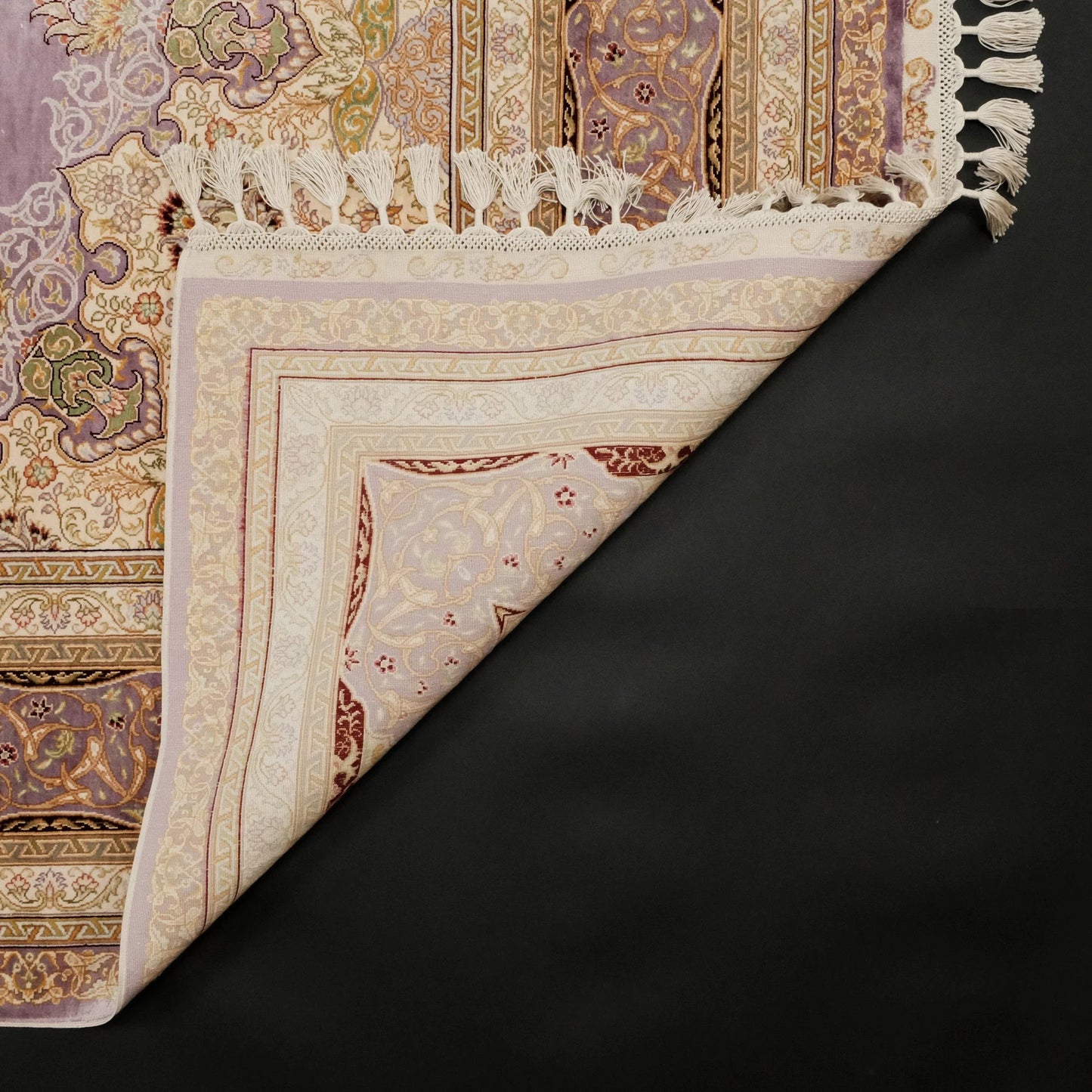Handwoven Purple Medallion Pattern Pure Silk Rug