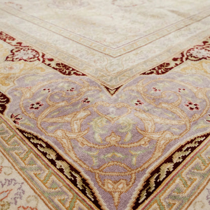 Handwoven Purple Medallion Pattern Pure Silk Rug