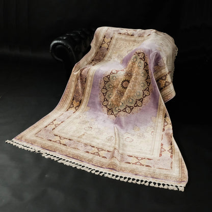 Handwoven Purple Medallion Pattern Pure Silk Rug