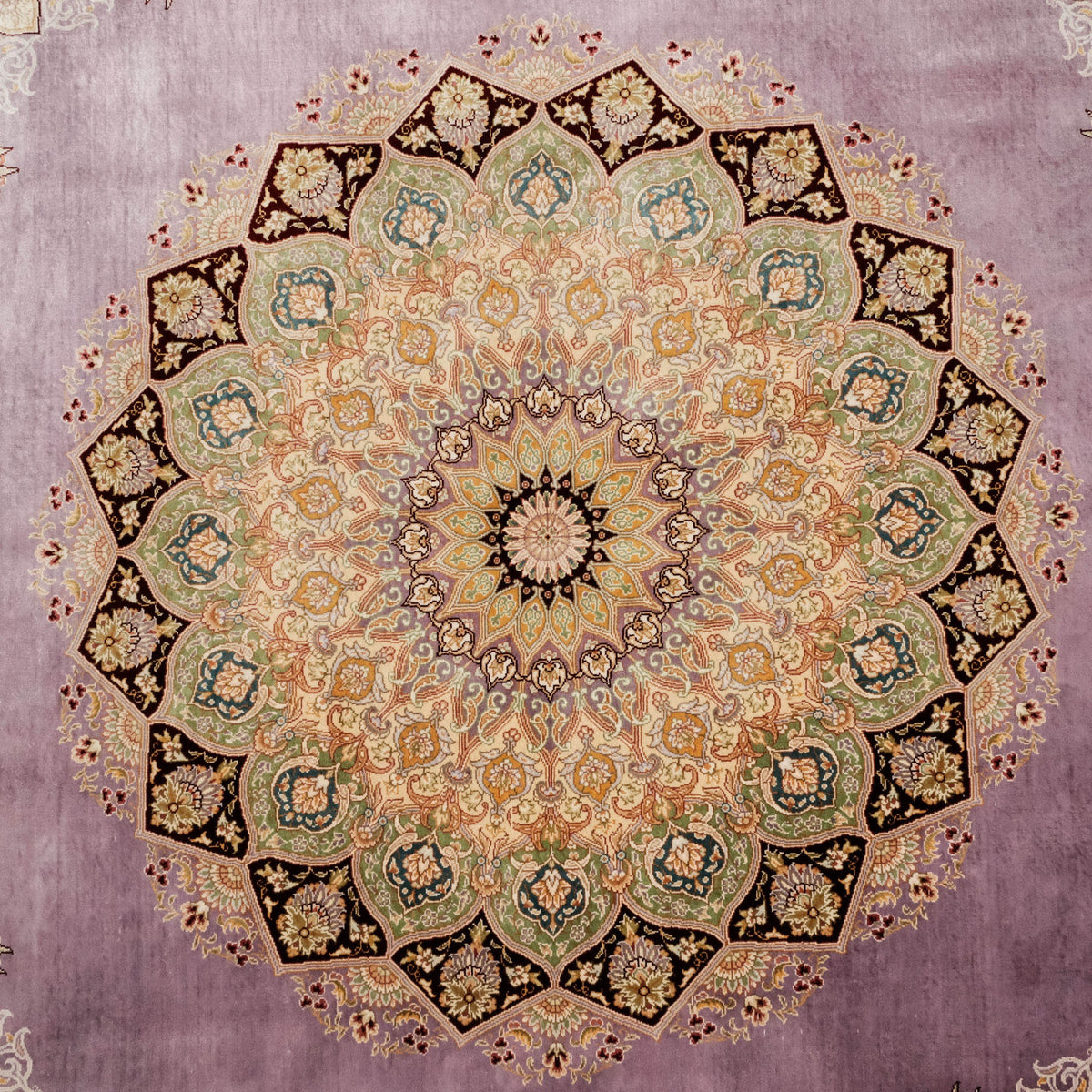 Handwoven Purple Medallion Pattern Pure Silk Rug