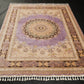 Handwoven Purple Medallion Pattern Pure Silk Rug