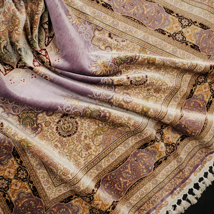 Handwoven Purple Medallion Pattern Pure Silk Rug