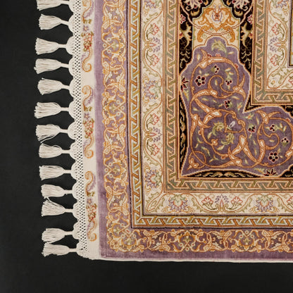 Handwoven Purple Medallion Pattern Pure Silk Rug