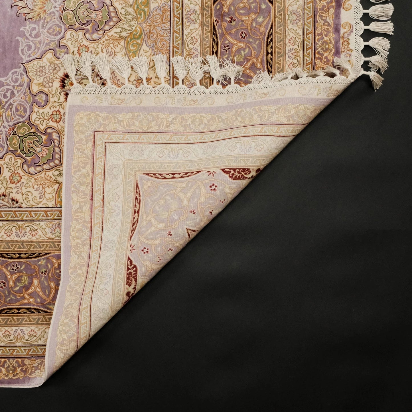 Handwoven Purple Medallion Pattern Pure Silk Rug