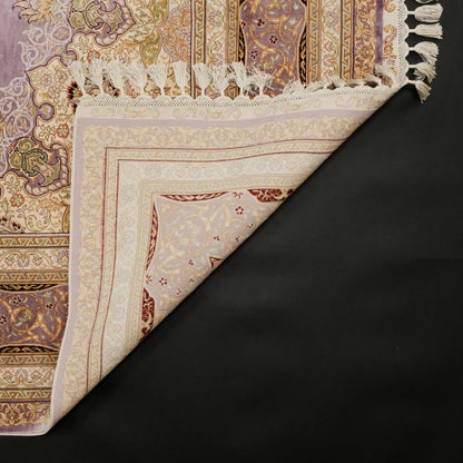 Handwoven Purple Medallion Pattern Pure Silk Rug