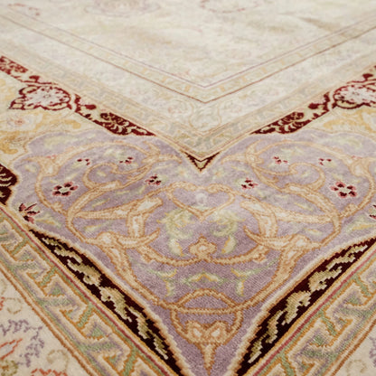 Handwoven Purple Medallion Pattern Pure Silk Rug