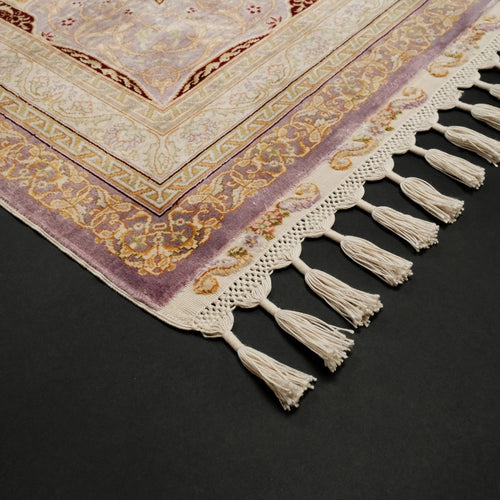 Handwoven Purple Medallion Pattern Pure Silk Rug