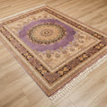 Handwoven Purple Medallion Pattern Pure Silk Rug