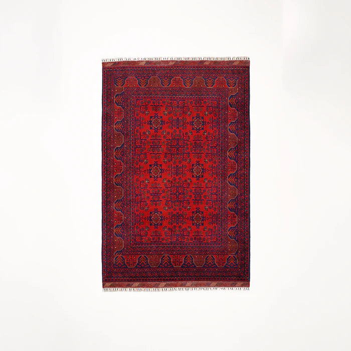 Handwoven Afghan Patterned Burgundy Wool Khamyap Rug