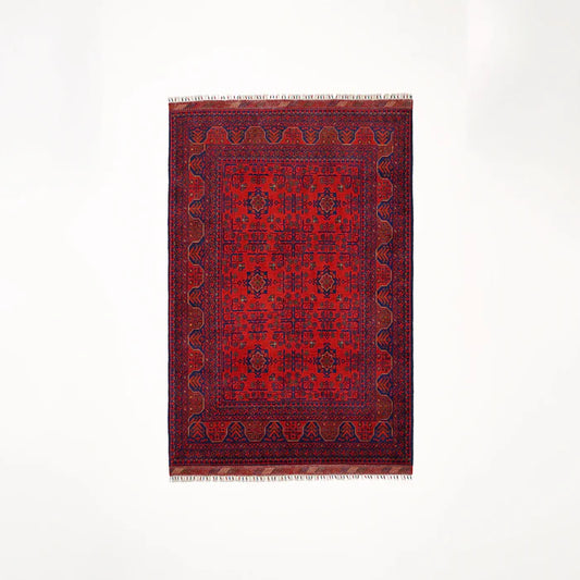 Handwoven Afghan Patterned Burgundy Wool Khamyap Rug