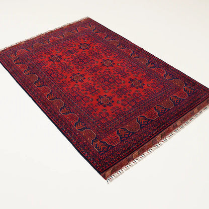 Handwoven Afghan Patterned Burgundy Wool Khamyap Rug