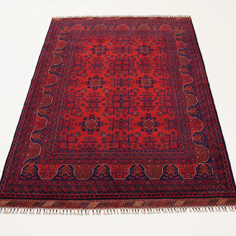 Handwoven Afghan Patterned Burgundy Wool Khamyap Rug