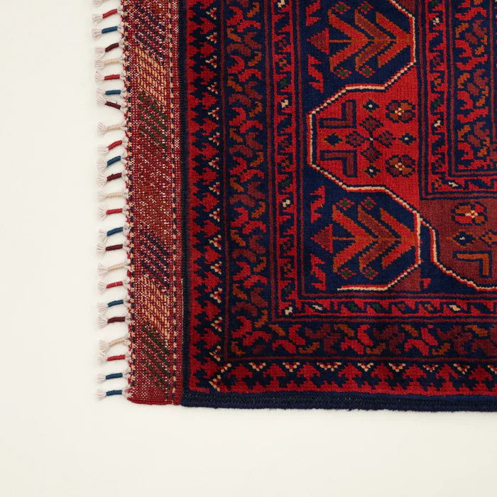 Handwoven Afghan Patterned Burgundy Wool Khamyap Rug