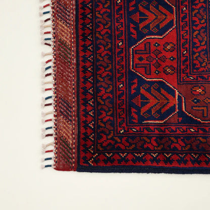 Handwoven Afghan Patterned Burgundy Wool Khamyap Rug