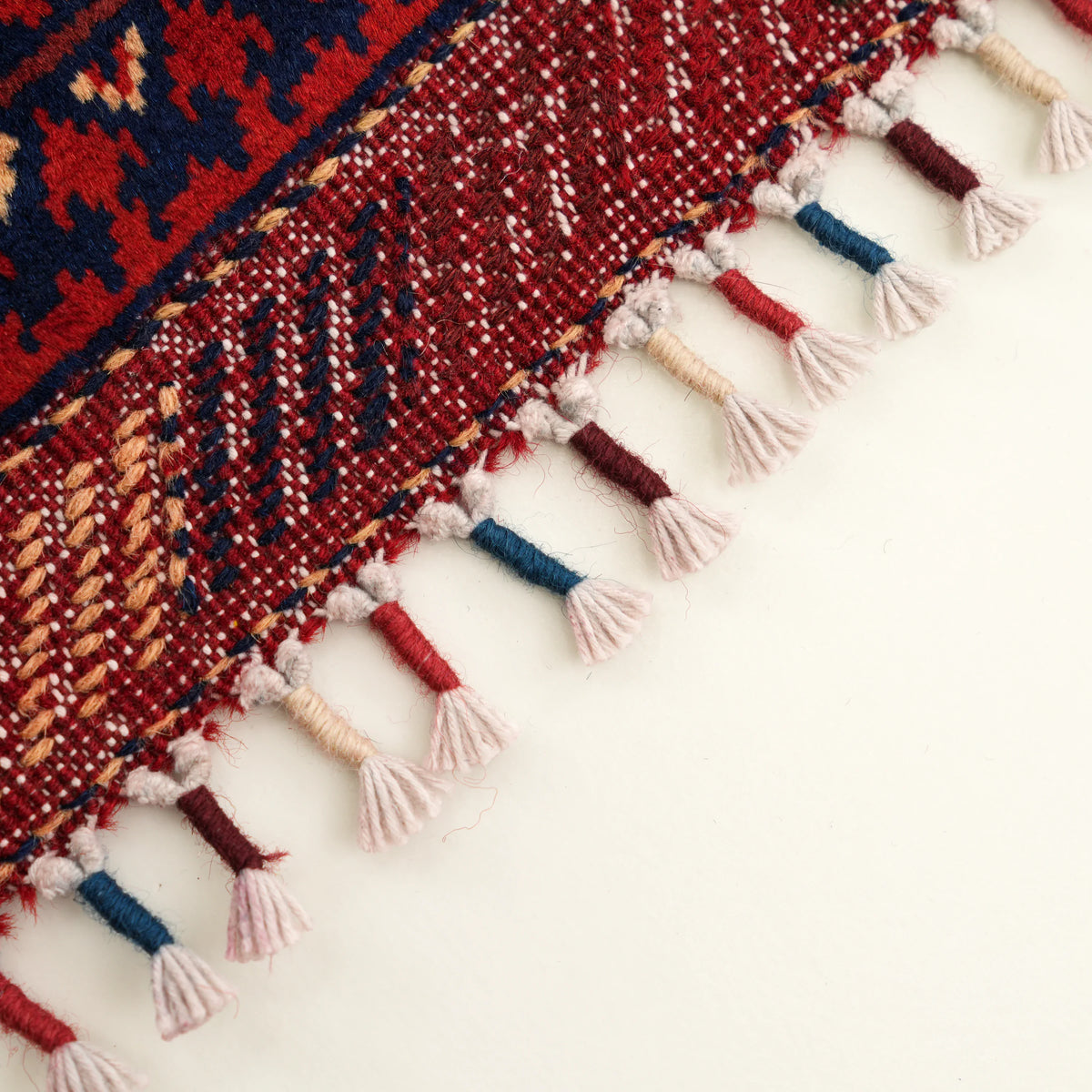 Handwoven Afghan Patterned Burgundy Wool Khamyap Rug