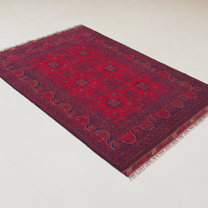 Handwoven Afghan Patterned Burgundy Wool Khamyap Rug